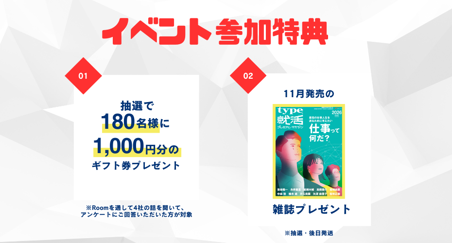 抽選で選べるギフト1,000円分＆雑誌　プレゼント！